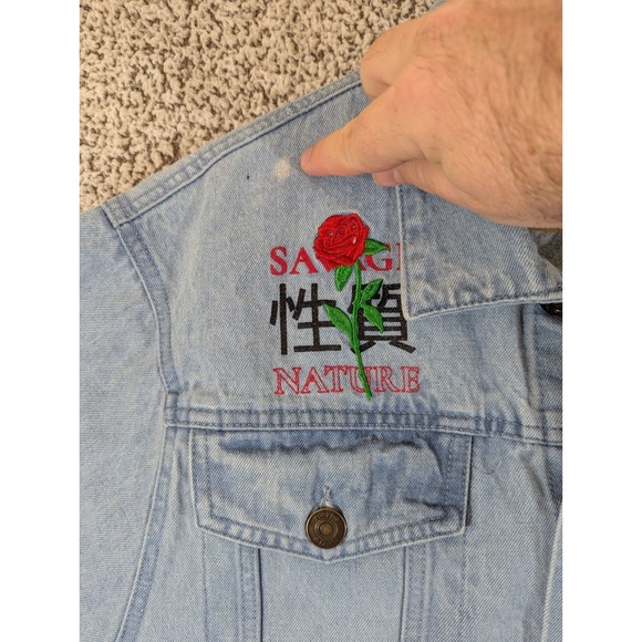 SAVAGE NATURE Appliqué RUE 21 Embellished Jean Jacket SZ XL Punk Retro Indie SK8 - Picture 4 of 12